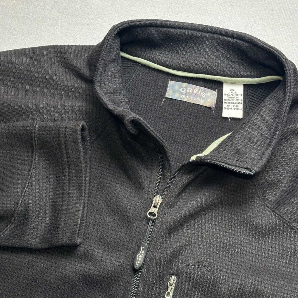 Orvis Trout Bum Fleece Jacket Mens XXL Black Waffle Knit Full Zip 0R-2L79